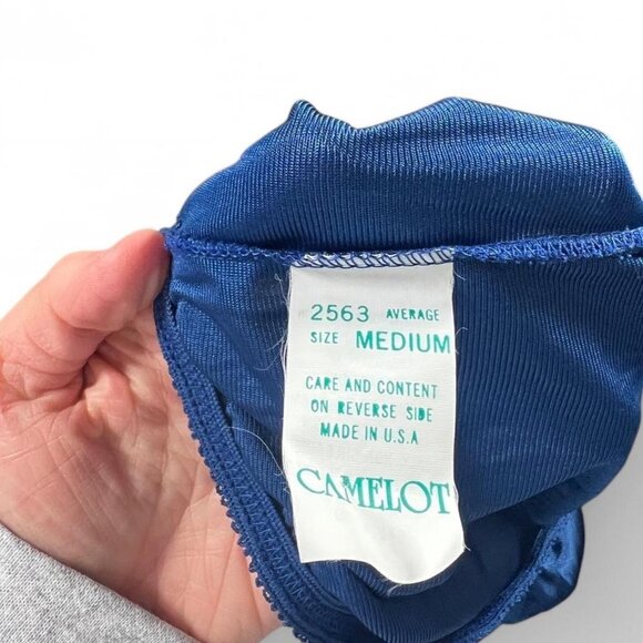 Camelot Slip Skirt Vintage Made‎ In USA Deep Blue Lace Trim And Slit Size M - Picture 3 of 6